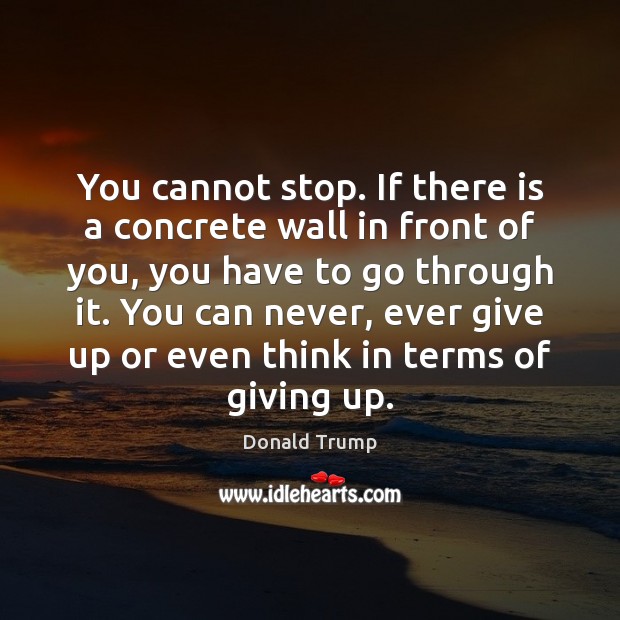 You cannot stop. If there is a concrete wall in front of Donald Trump Picture Quote