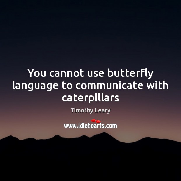 You cannot use butterfly language to communicate with caterpillars Timothy Leary Picture Quote