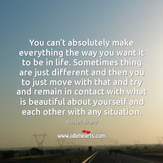 You can’t absolutely make everything the way you want it to Russell Brand Picture Quote