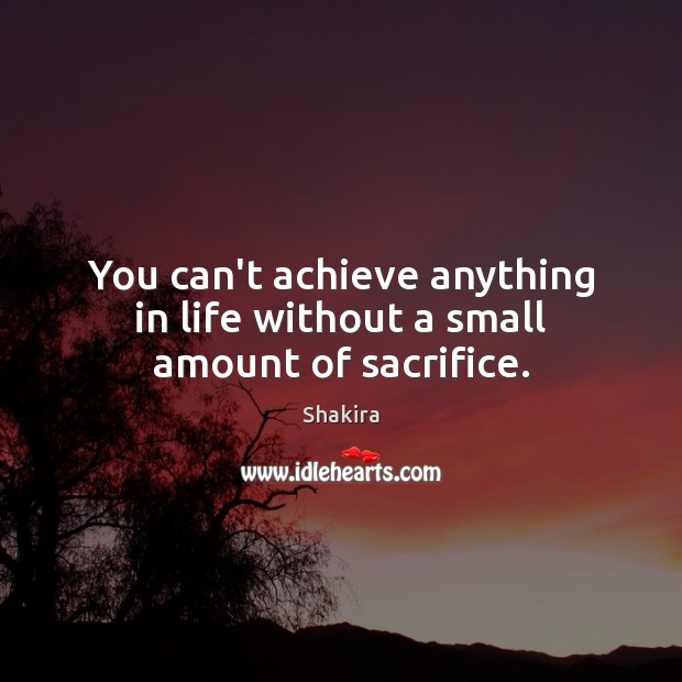 You can’t achieve anything in life without a small amount of sacrifice. Shakira Picture Quote