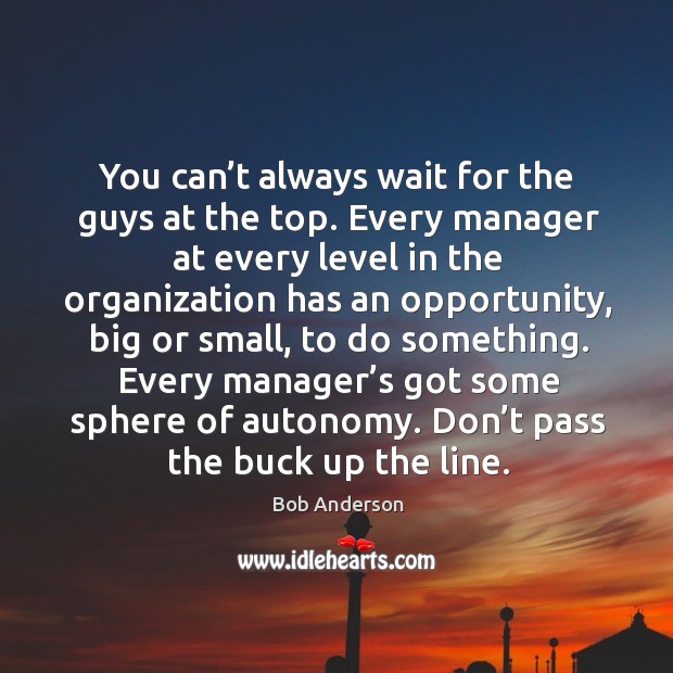 You can’t always wait for the guys at the top. Every manager at every level in the Bob Anderson Picture Quote