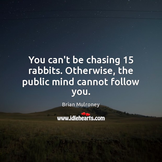 You can’t be chasing 15 rabbits. Otherwise, the public mind cannot follow you. Brian Mulroney Picture Quote