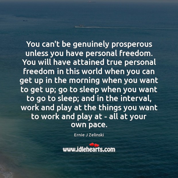 You can’t be genuinely prosperous unless you have personal freedom. You will Ernie J Zelinski Picture Quote