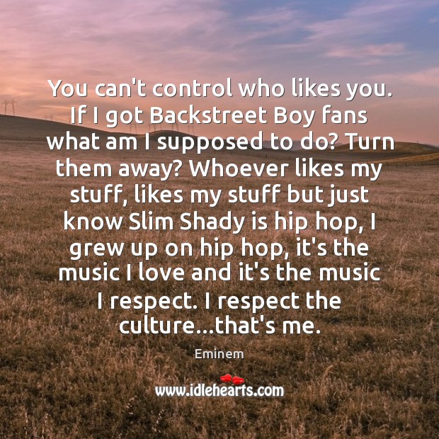 You can’t control who likes you. If I got Backstreet Boy fans Eminem Picture Quote