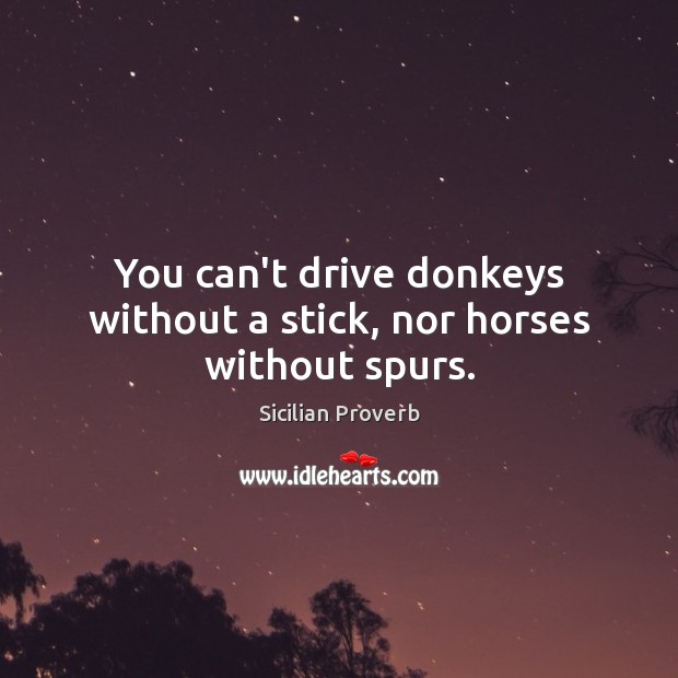 You can’t drive donkeys without a stick, nor horses without spurs. Image