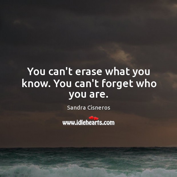 You can’t erase what you know. You can’t forget who you are. Sandra Cisneros Picture Quote