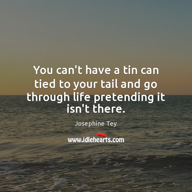 You can’t have a tin can tied to your tail and go through life pretending it isn’t there. Josephine Tey Picture Quote