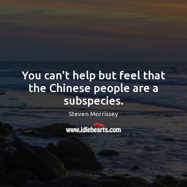 You can’t help but feel that the Chinese people are a subspecies. Steven Morrissey Picture Quote