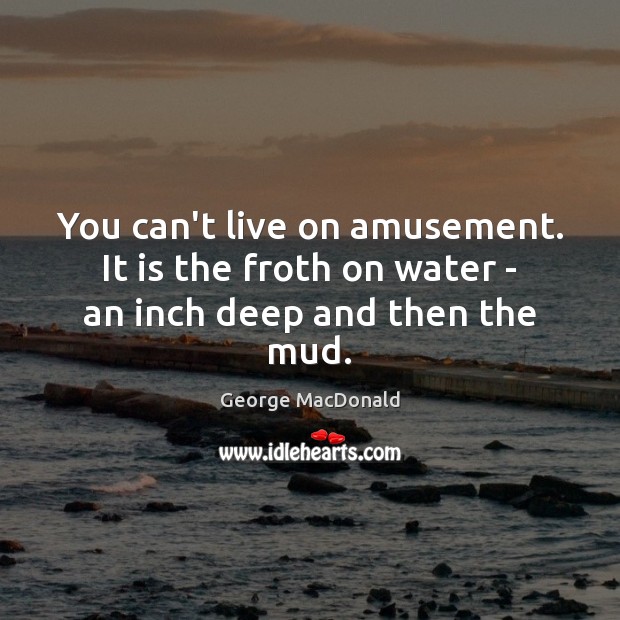 You can’t live on amusement. It is the froth on water – an inch deep and then the mud. Image
