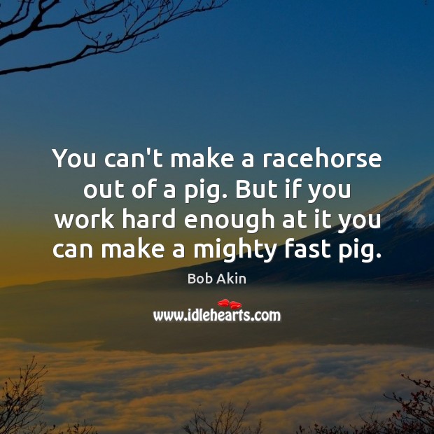 You can’t make a racehorse out of a pig. But if you Bob Akin Picture Quote
