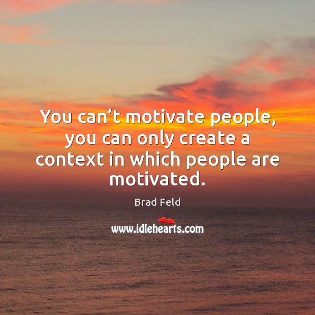 You can’t motivate people, you can only create a context in which people are motivated. Brad Feld Picture Quote