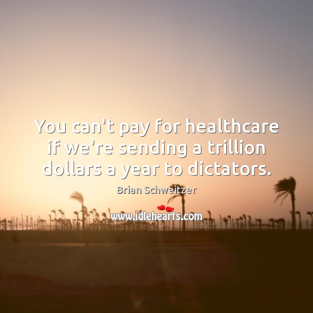 You can’t pay for healthcare if we’re sending a trillion dollars a year to dictators. Brian Schweitzer Picture Quote