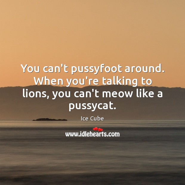 You can’t pussyfoot around. When you’re talking to lions, you can’t meow like a pussycat. Ice Cube Picture Quote