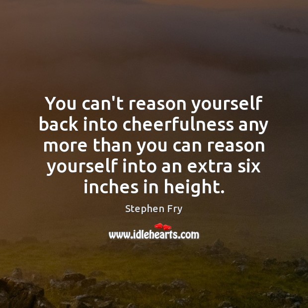 You can’t reason yourself back into cheerfulness any more than you can Stephen Fry Picture Quote