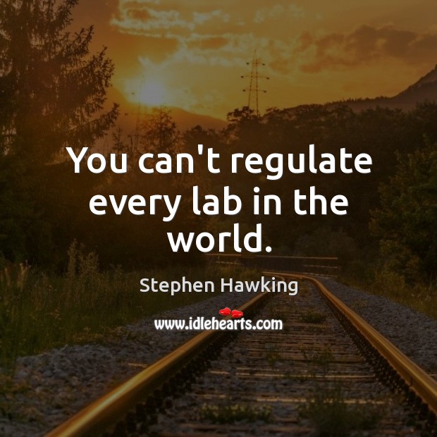 You can’t regulate every lab in the world. Stephen Hawking Picture Quote