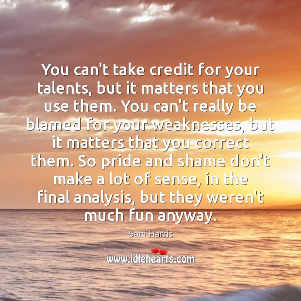 You can’t take credit for your talents, but it matters that you Sam Harris Picture Quote