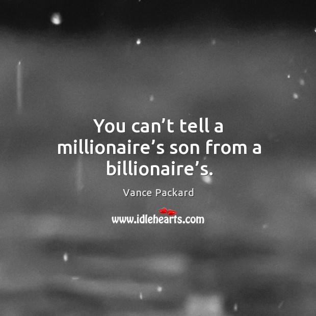 You can’t tell a millionaire’s son from a billionaire’s. Vance Packard Picture Quote