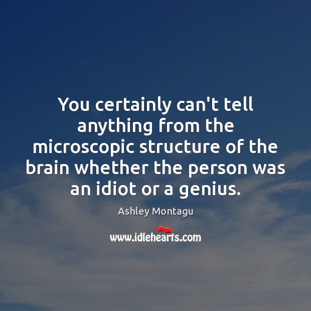 You certainly can’t tell anything from the microscopic structure of the brain Ashley Montagu Picture Quote