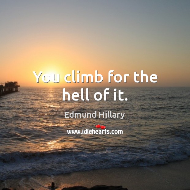 You climb for the hell of it. Edmund Hillary Picture Quote