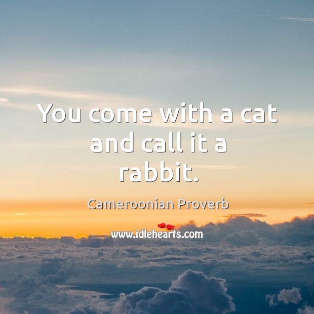 You come with a cat and call it a rabbit. Cameroonian Proverbs Image