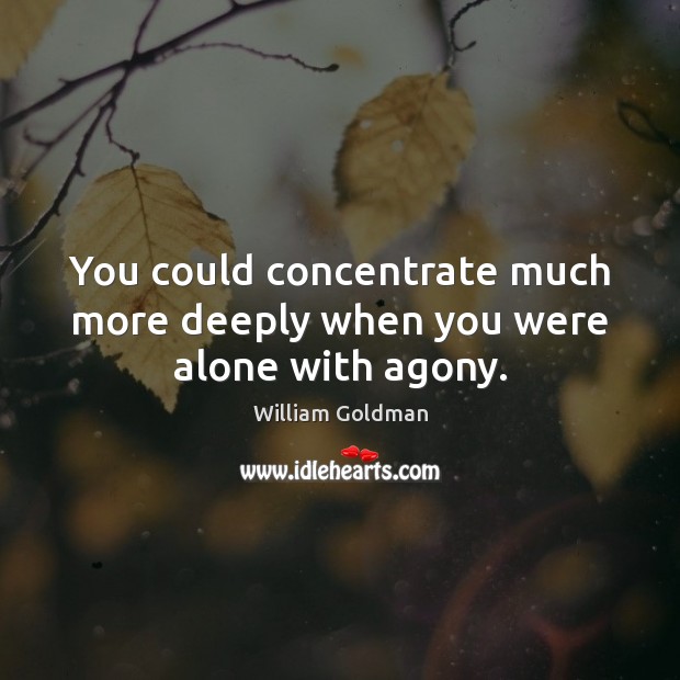 You could concentrate much more deeply when you were alone with agony. William Goldman Picture Quote