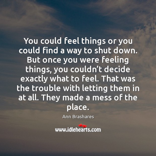 You could feel things or you could find a way to shut Ann Brashares Picture Quote