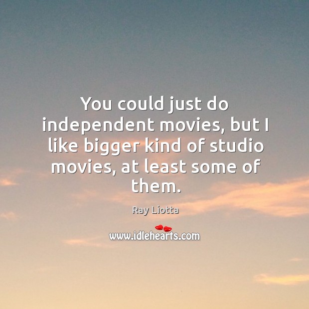 You could just do independent movies, but I like bigger kind of studio movies, at least some of them. Ray Liotta Picture Quote