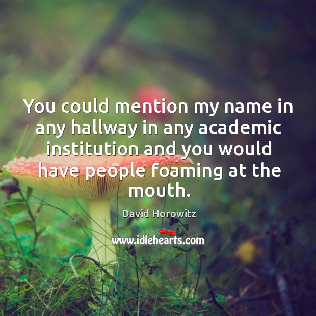 You could mention my name in any hallway in any academic institution and you would have people foaming at the mouth. David Horowitz Picture Quote