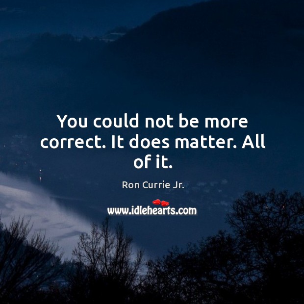 You could not be more correct. It does matter. All of it. Ron Currie Jr. Picture Quote