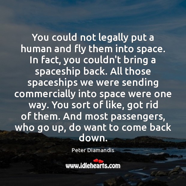 You could not legally put a human and fly them into space. Peter Diamandis Picture Quote