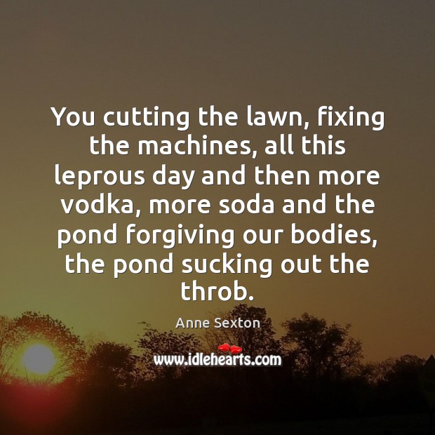 You cutting the lawn, fixing the machines, all this leprous day and Anne Sexton Picture Quote