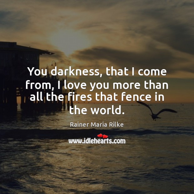 You darkness, that I come from, I love you more than all Rainer Maria Rilke Picture Quote