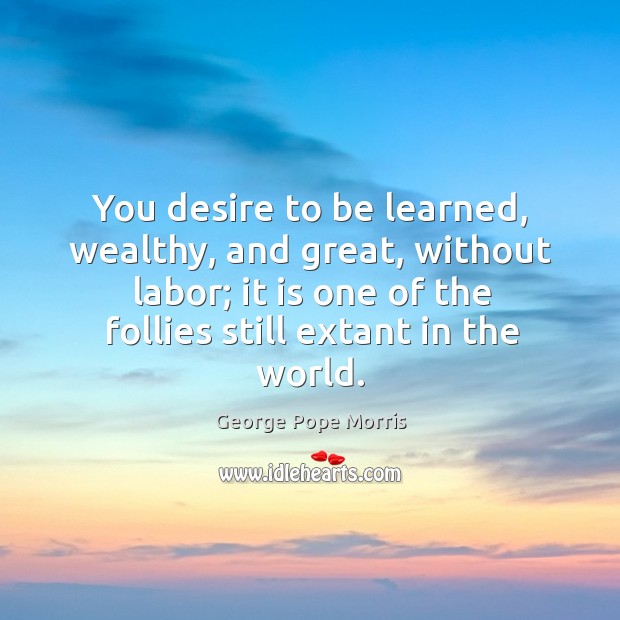 You desire to be learned, wealthy, and great, without labor; it is George Pope Morris Picture Quote
