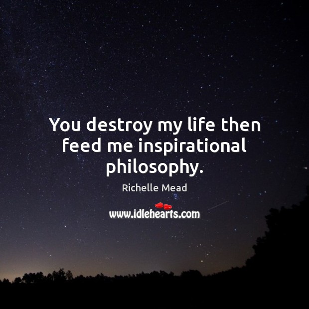 You destroy my life then feed me inspirational philosophy. Richelle Mead Picture Quote