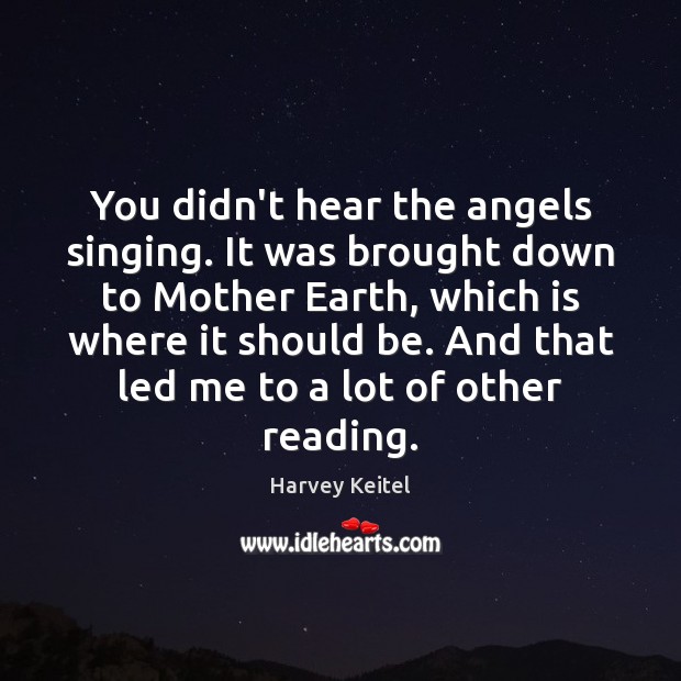 You didn’t hear the angels singing. It was brought down to Mother Harvey Keitel Picture Quote