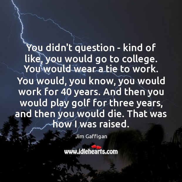 You didn’t question – kind of like, you would go to college. Jim Gaffigan Picture Quote
