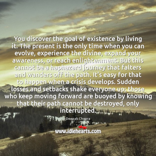 You discover the goal of existence by living it. The present is Goal Quotes Image