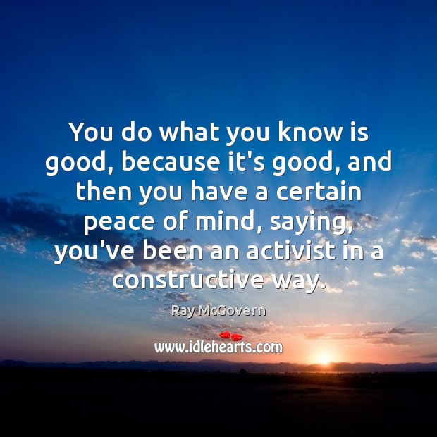 You do what you know is good, because it’s good, and then Ray McGovern Picture Quote