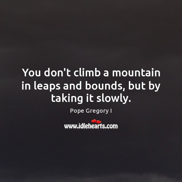 You don’t climb a mountain in leaps and bounds, but by taking it slowly. Pope Gregory I Picture Quote