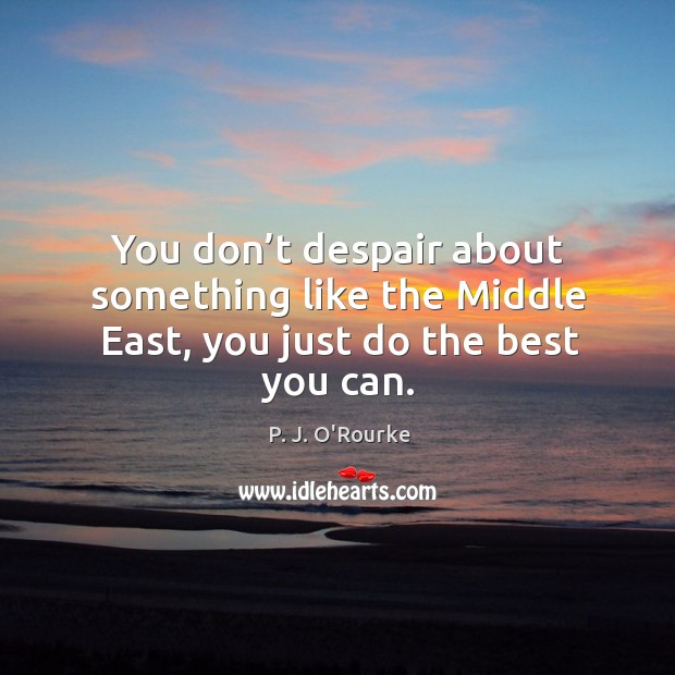 You don’t despair about something like the middle east, you just do the best you can. P. J. O’Rourke Picture Quote