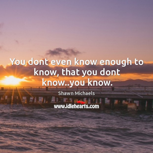 You dont even know enough to know, that you dont know..you know. Shawn Michaels Picture Quote