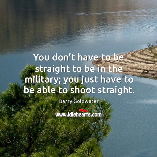 You don’t have to be straight to be in the military; you just have to be able to shoot straight. Barry Goldwater Picture Quote