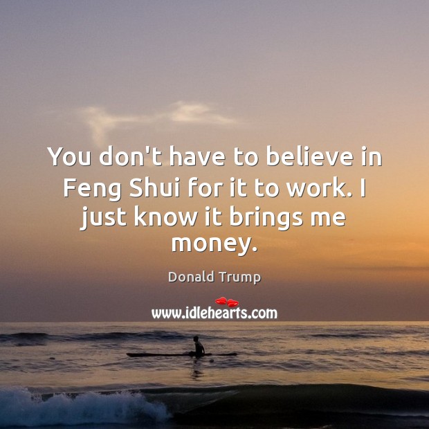 You don’t have to believe in Feng Shui for it to work. I just know it brings me money. Donald Trump Picture Quote