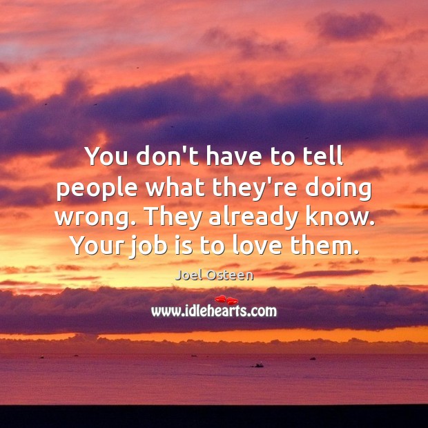 You don’t have to tell people what they’re doing wrong. They already Joel Osteen Picture Quote
