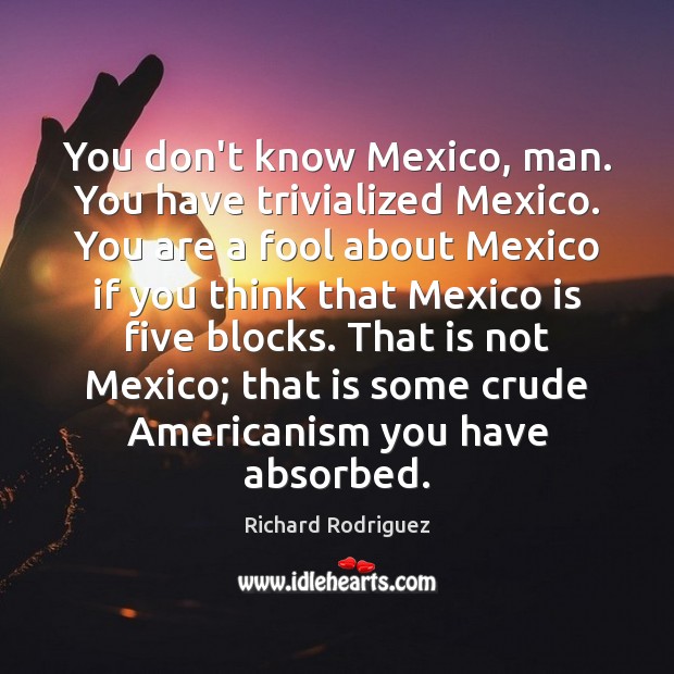 You don’t know Mexico, man. You have trivialized Mexico. You are a Richard Rodriguez Picture Quote