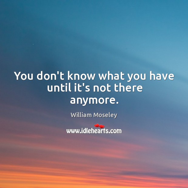 You don’t know what you have until it’s not there anymore. William Moseley Picture Quote