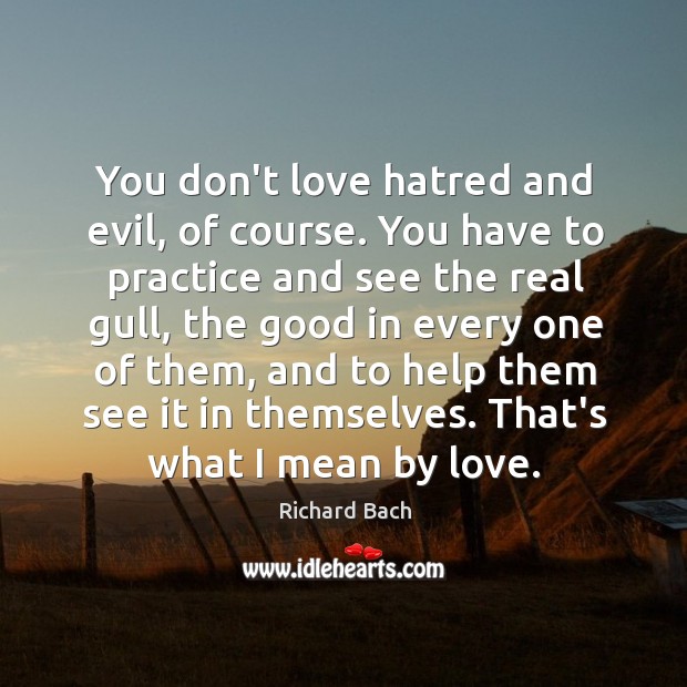 You don’t love hatred and evil, of course. You have to practice Richard Bach Picture Quote