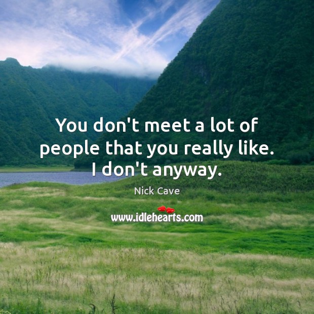You don’t meet a lot of people that you really like. I don’t anyway. Nick Cave Picture Quote