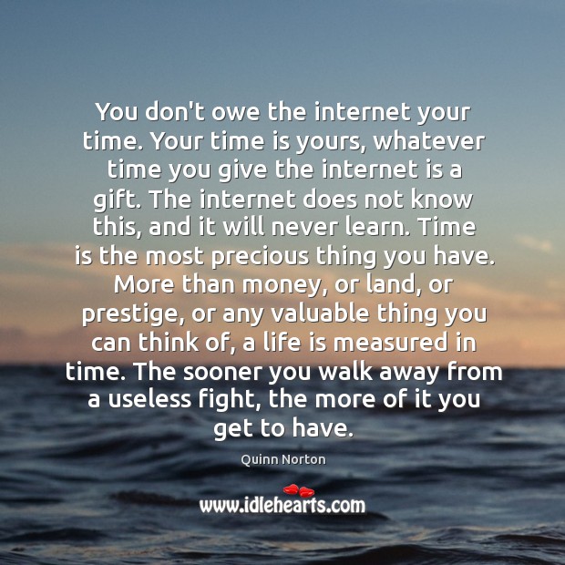 You don’t owe the internet your time. Your time is yours, whatever Quinn Norton Picture Quote