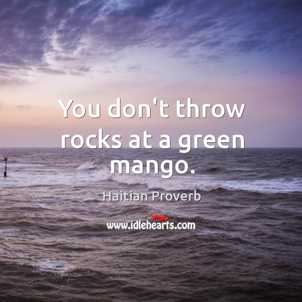 You don’t throw rocks at a green mango. Haitian Proverbs Image